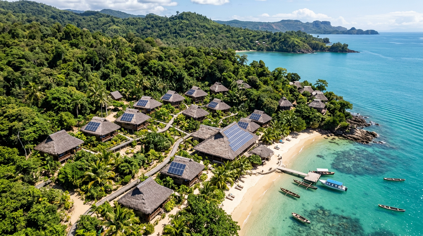 Lodge tropical avec panneaux solaires — Alona Energy Madagascar