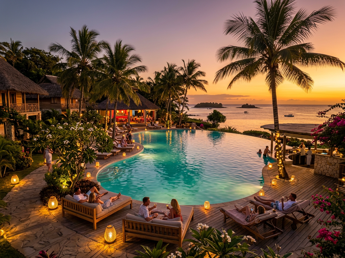 Piscine resort solaire coucher de soleil Madagascar