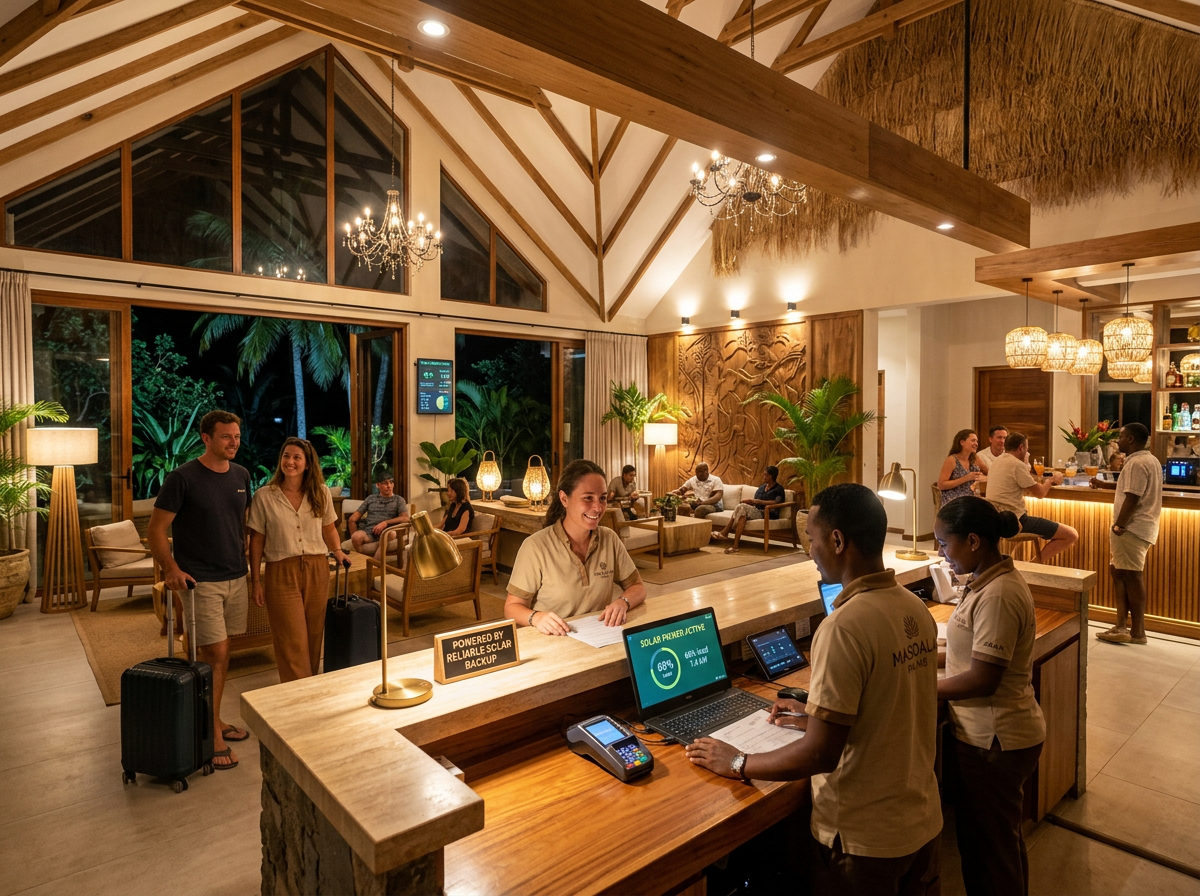 Réception hôtel alimentée par énergie solaire Madagascar
