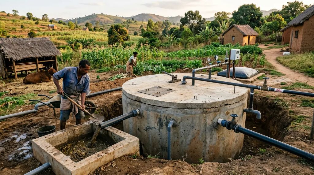 Digesteur biogaz industriel — valorisation déchets organiques Madagascar